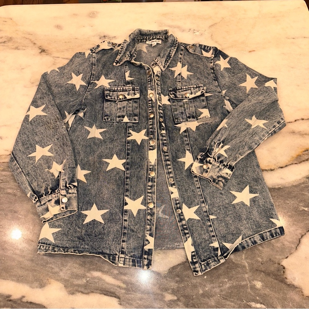 Macaron Size Small White Star Pattern Denim Jacket - Picture 2 of 12